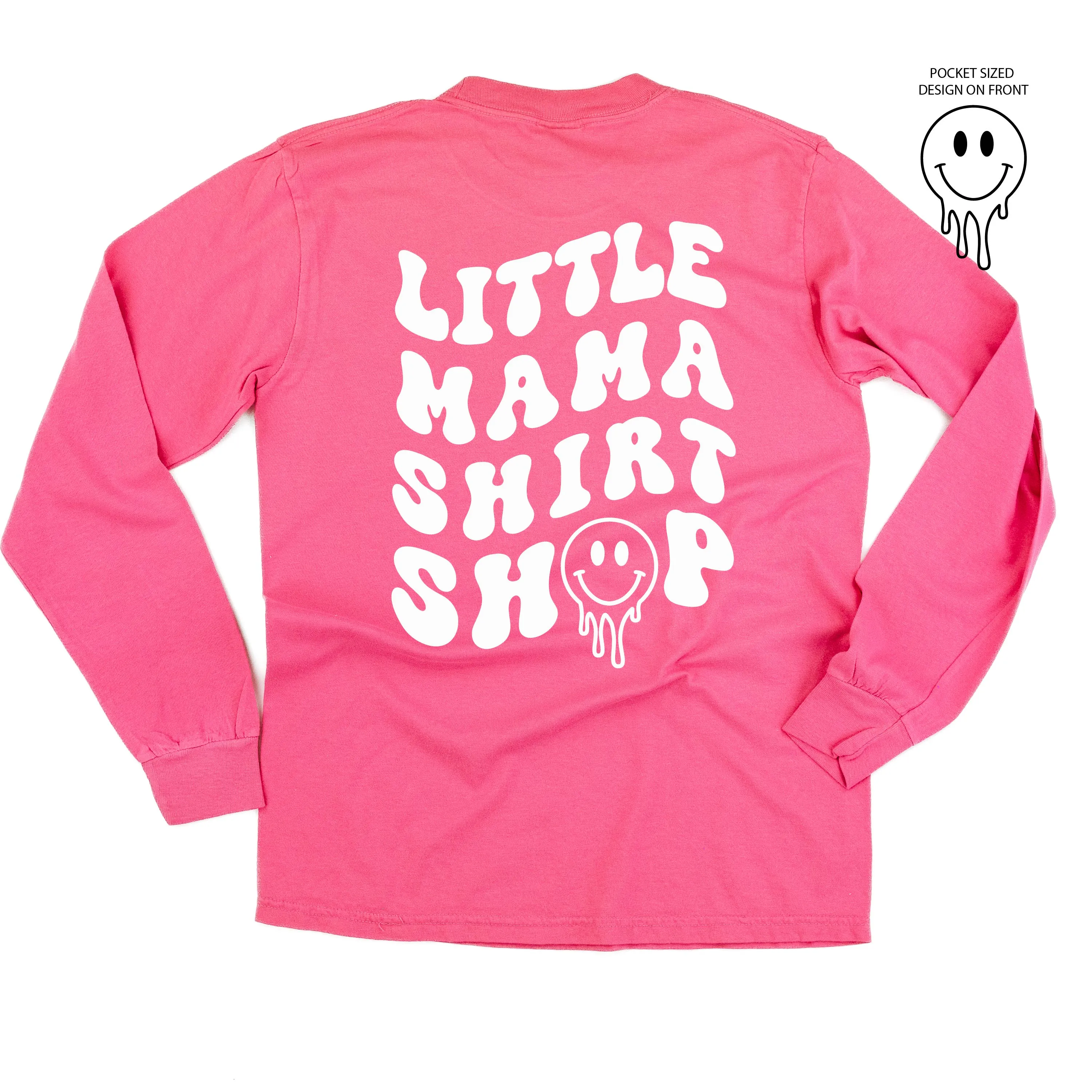 Little Mama Shirt Shop® MELTY Logo w/ Smiley Pocket - LONG SLEEVE COMFORT COLORS TEE