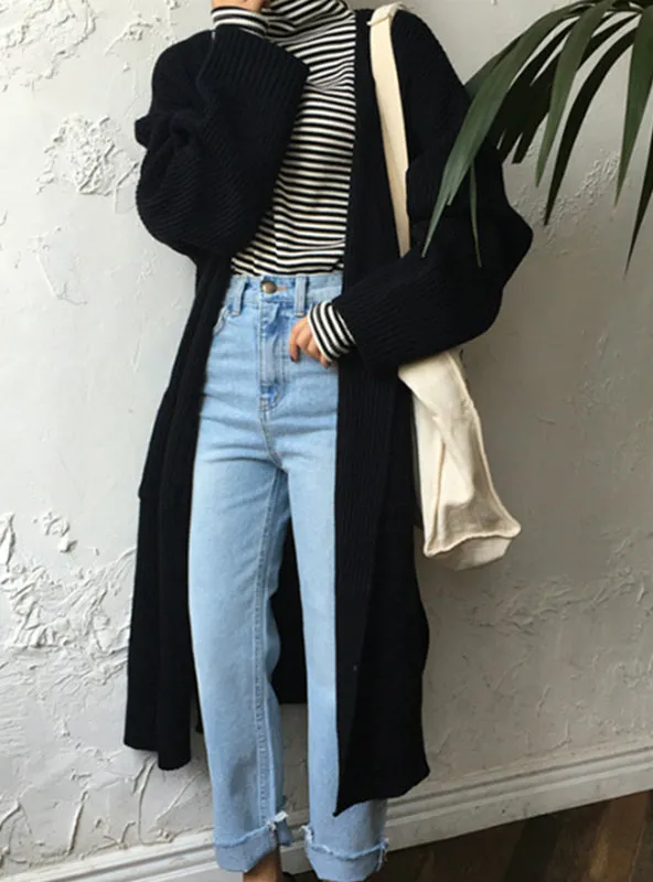 Long Knitted Sweater Female Oversized Tops Fall