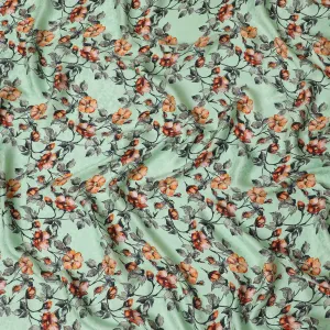 Mint Springtime Blossom Print Crepe Silk Fabric, 110cm Width - Fresh and Floral for Fashion & DÃ©cor-D18909