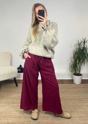 Misty Cord Wide Leg Pants in Burgundy