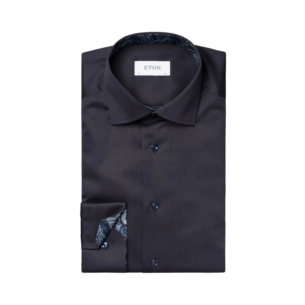 Navy Floral Trim Signature Twill Slim Fit Shirt