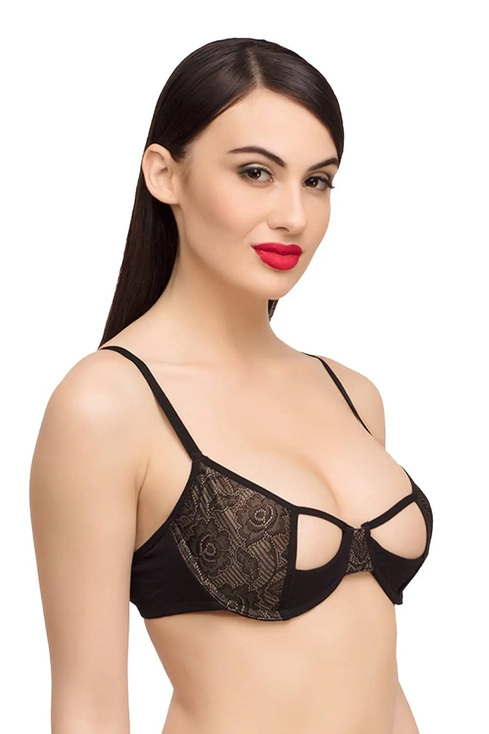 Organic Cotton  Premium Padded Underwired Lace Cage Bra-ISB051-