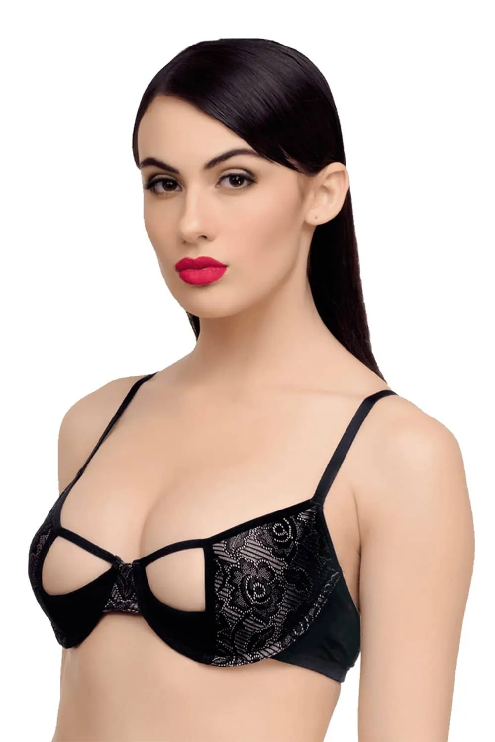 Organic Cotton  Premium Padded Underwired Lace Cage Bra-ISB051-