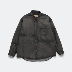 Panelled Long Sleeve Denim Shirt - Wolf Grey