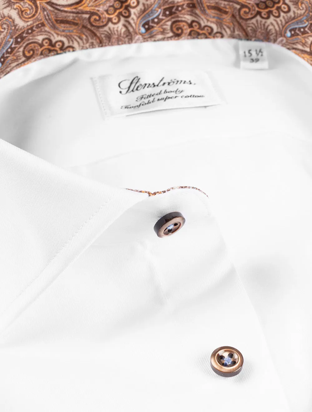 Plain Shirt With Paisley Contrast White