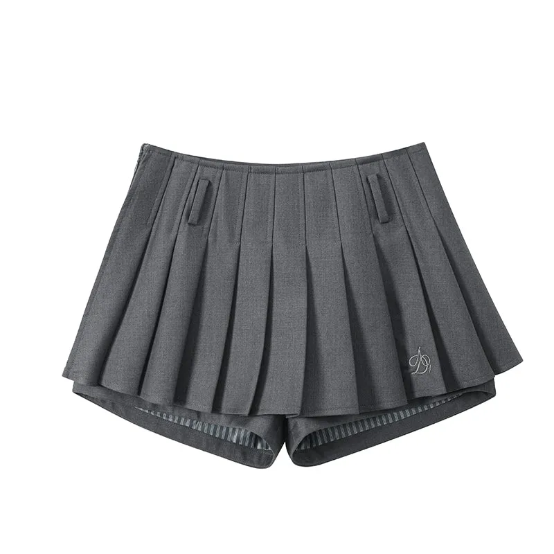 Pleated Skort Collection: Versatile Tennis-Style Shorts with Flared Overlay in Ivory, Charcoal, and Black