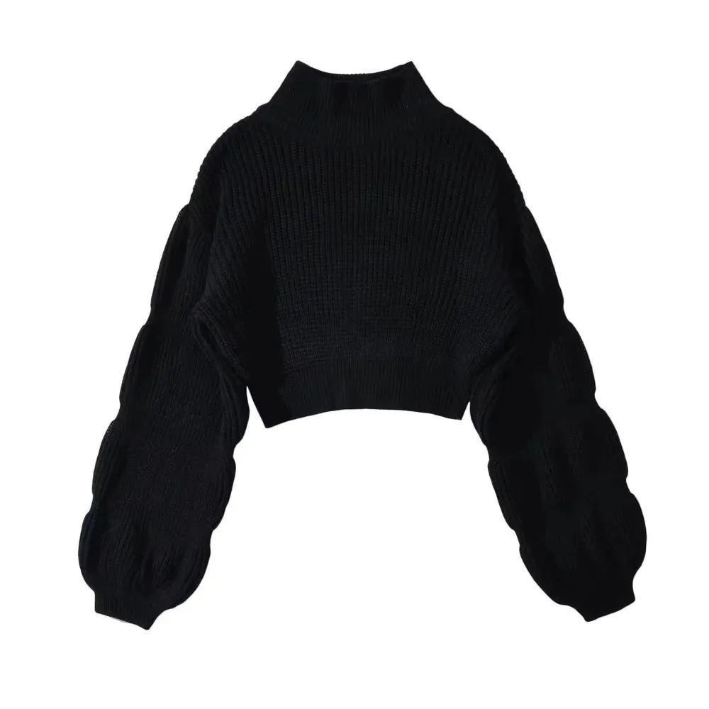 Pre Order:  Puff Sleeves Turtleneck Knitted Sweater