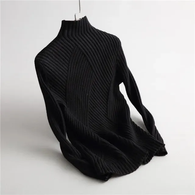 Pre Order:  Ribbed High Collar Knit Sweater