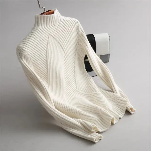 Pre Order:  Ribbed High Collar Knit Sweater