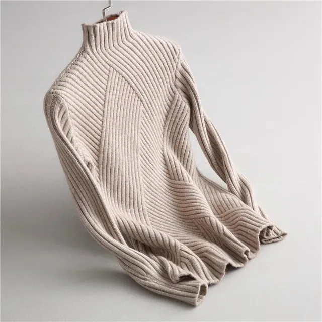 Pre Order:  Ribbed High Collar Knit Sweater