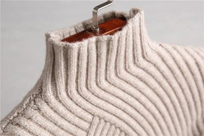 Pre Order:  Ribbed High Collar Knit Sweater