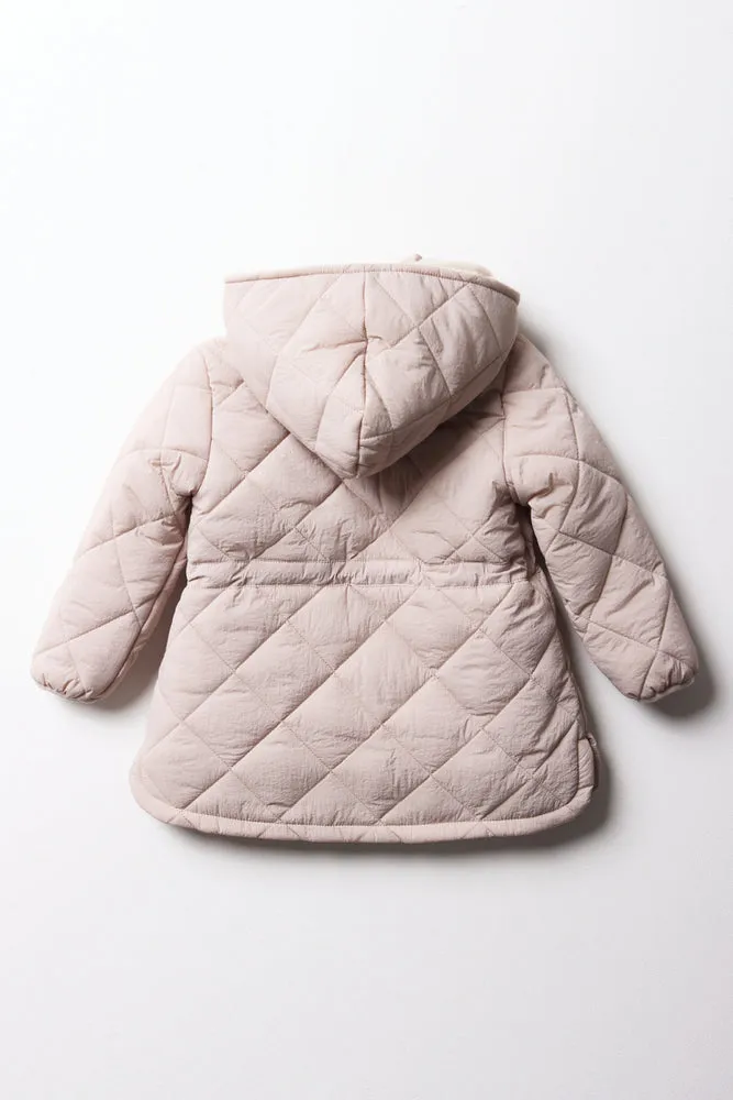 Quilted Hooded Puffer Parka Jacket Natural