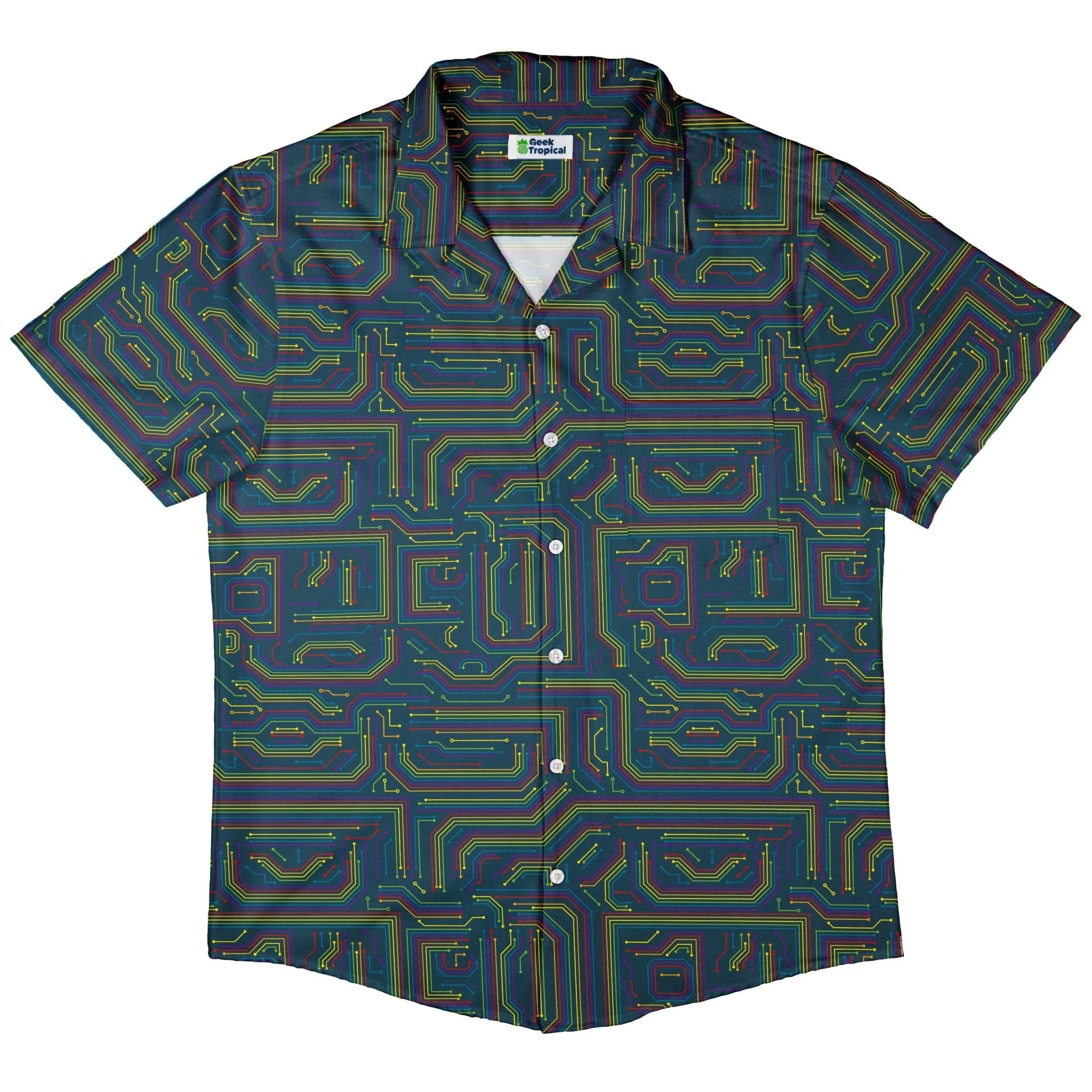 Rainbow Computer Circuit Board Button Up Shirt