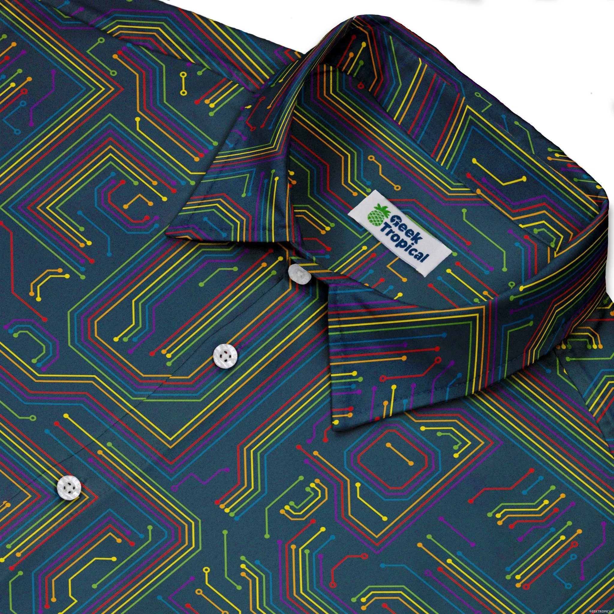 Rainbow Computer Circuit Board Button Up Shirt