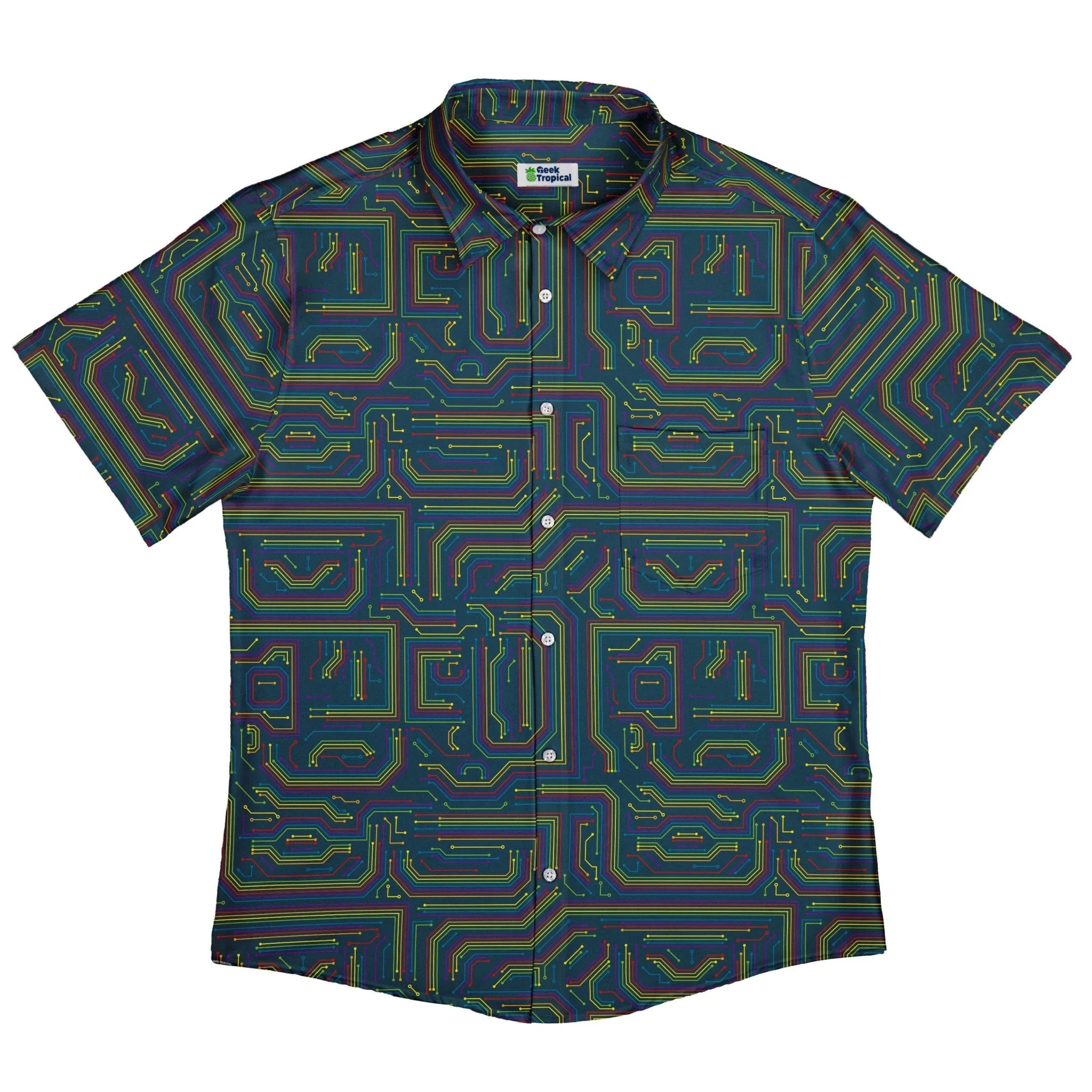 Rainbow Computer Circuit Board Button Up Shirt