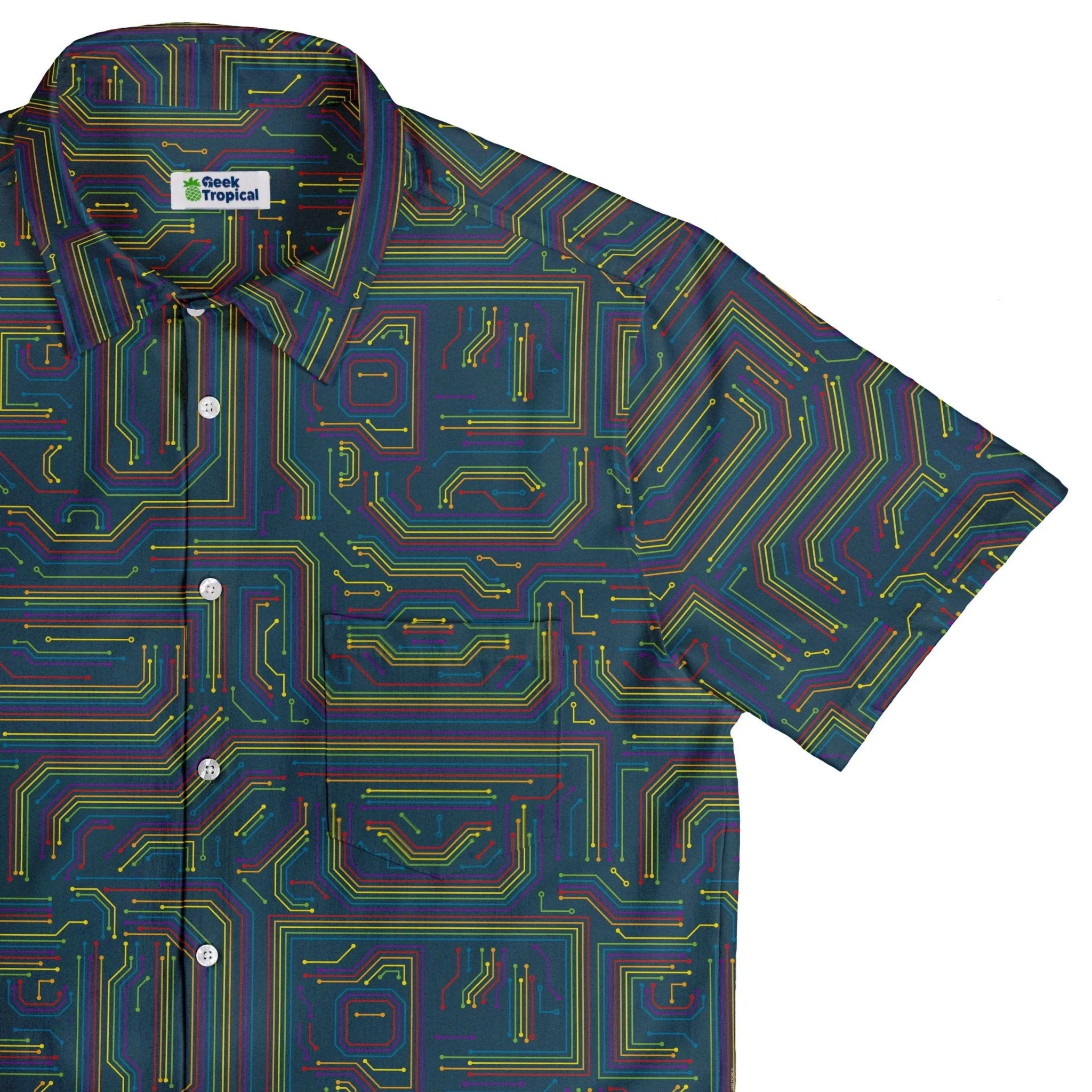 Rainbow Computer Circuit Board Button Up Shirt