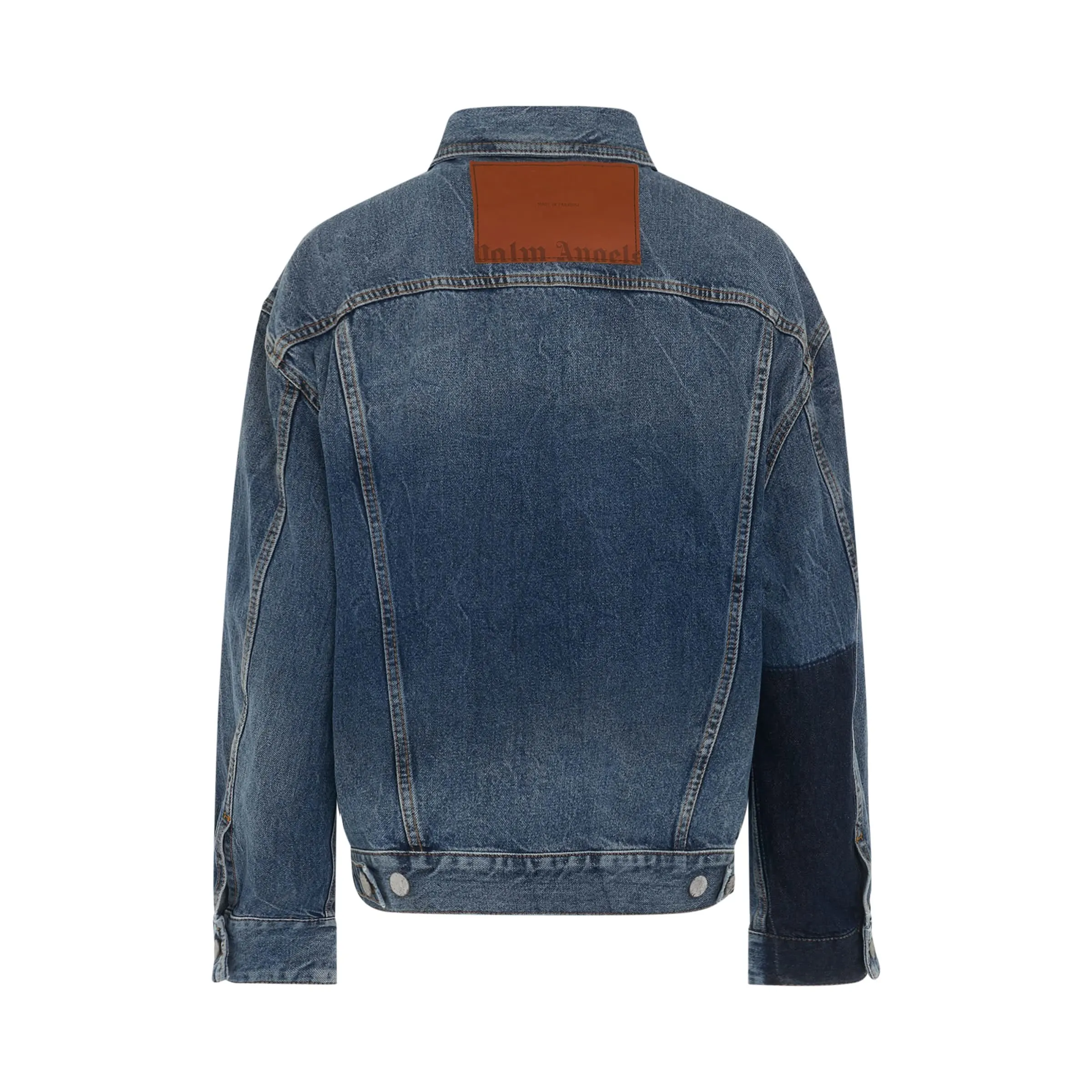 Raw Patch Oversize Denim Jacket in Cobalt Blue/Brown