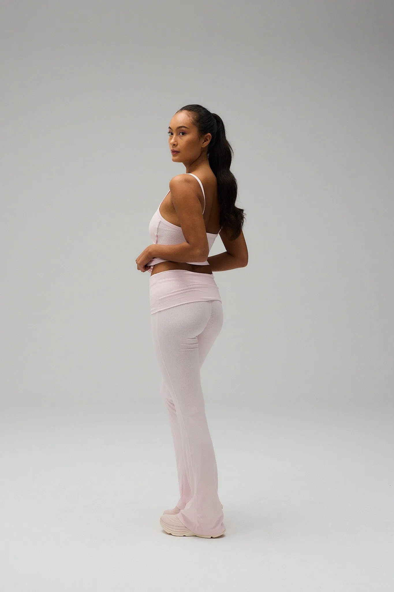 Rib Fold Over Pants - Soft Pink