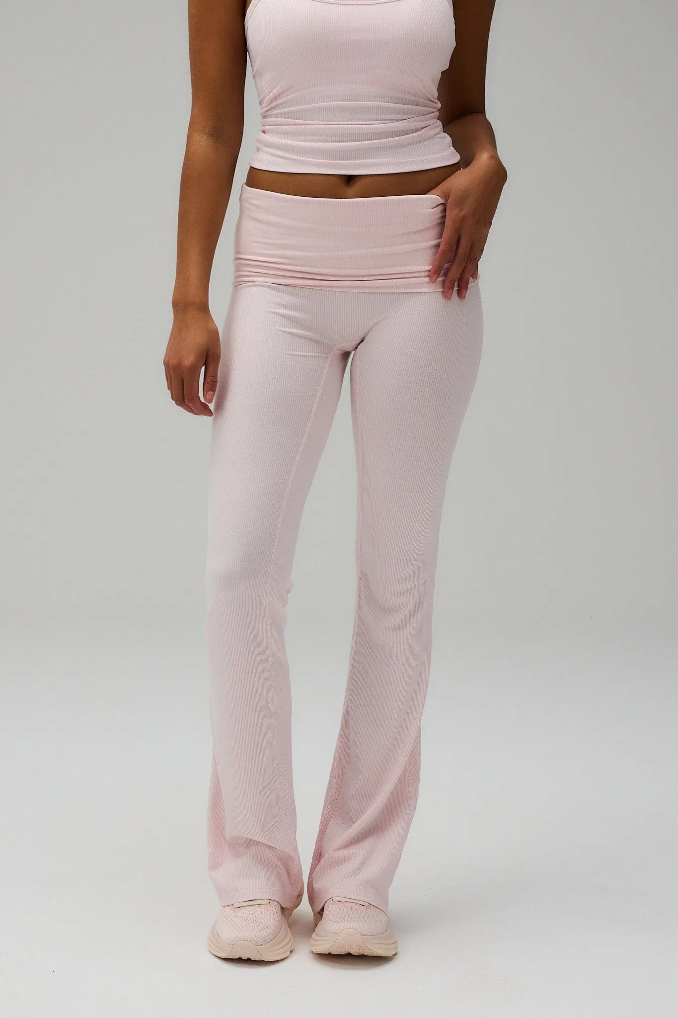 Rib Fold Over Pants - Soft Pink