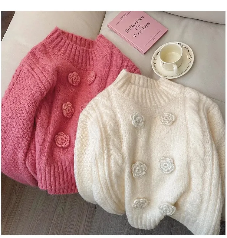 Round Neck Sweater Women's New Sweet Style Knitted Top     S4900