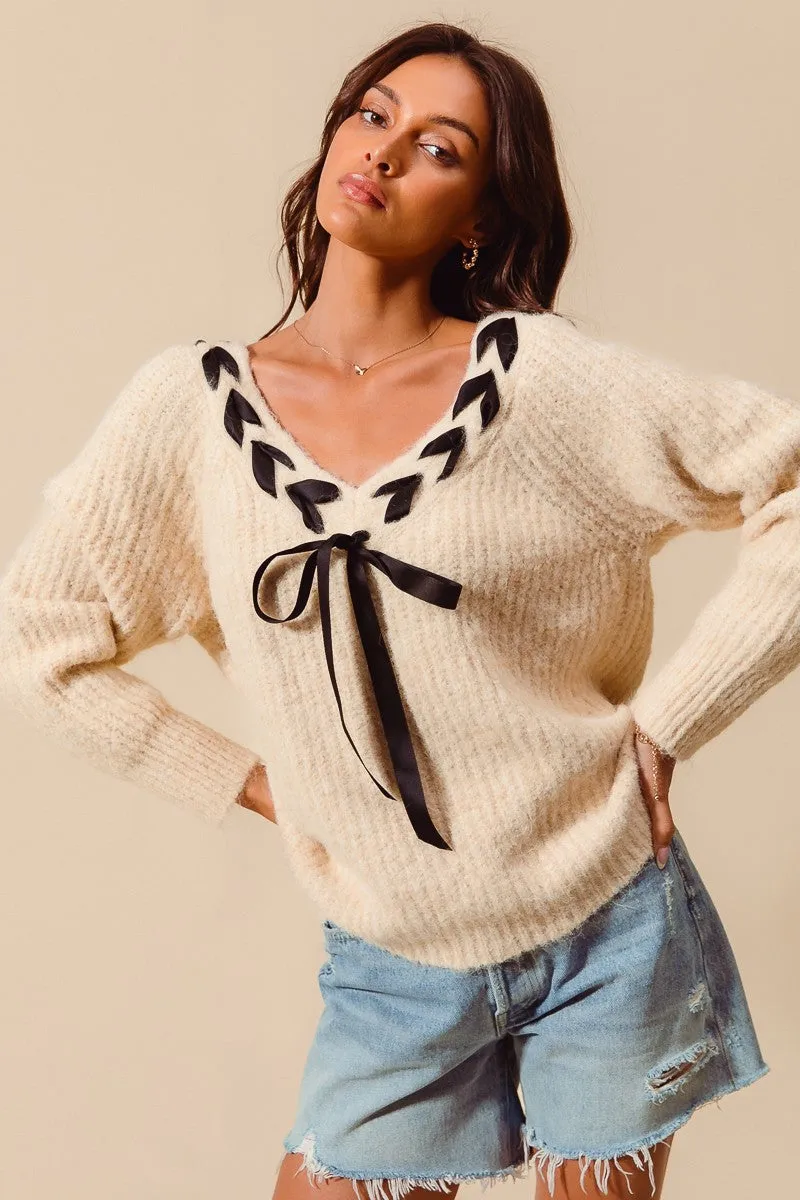 Satin Braided Ribbon Sweater