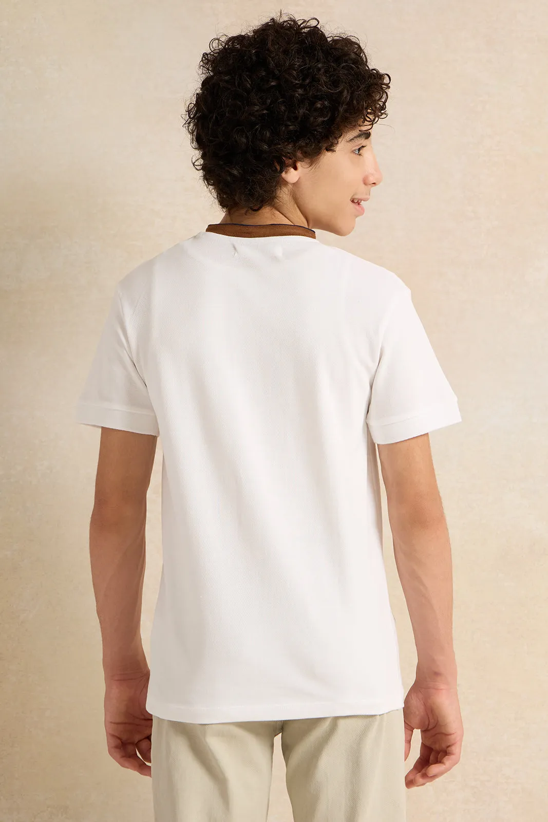 Senior Boys White Plain Basic Polo T-Shirt