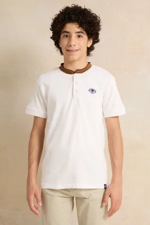 Senior Boys White Plain Basic Polo T-Shirt