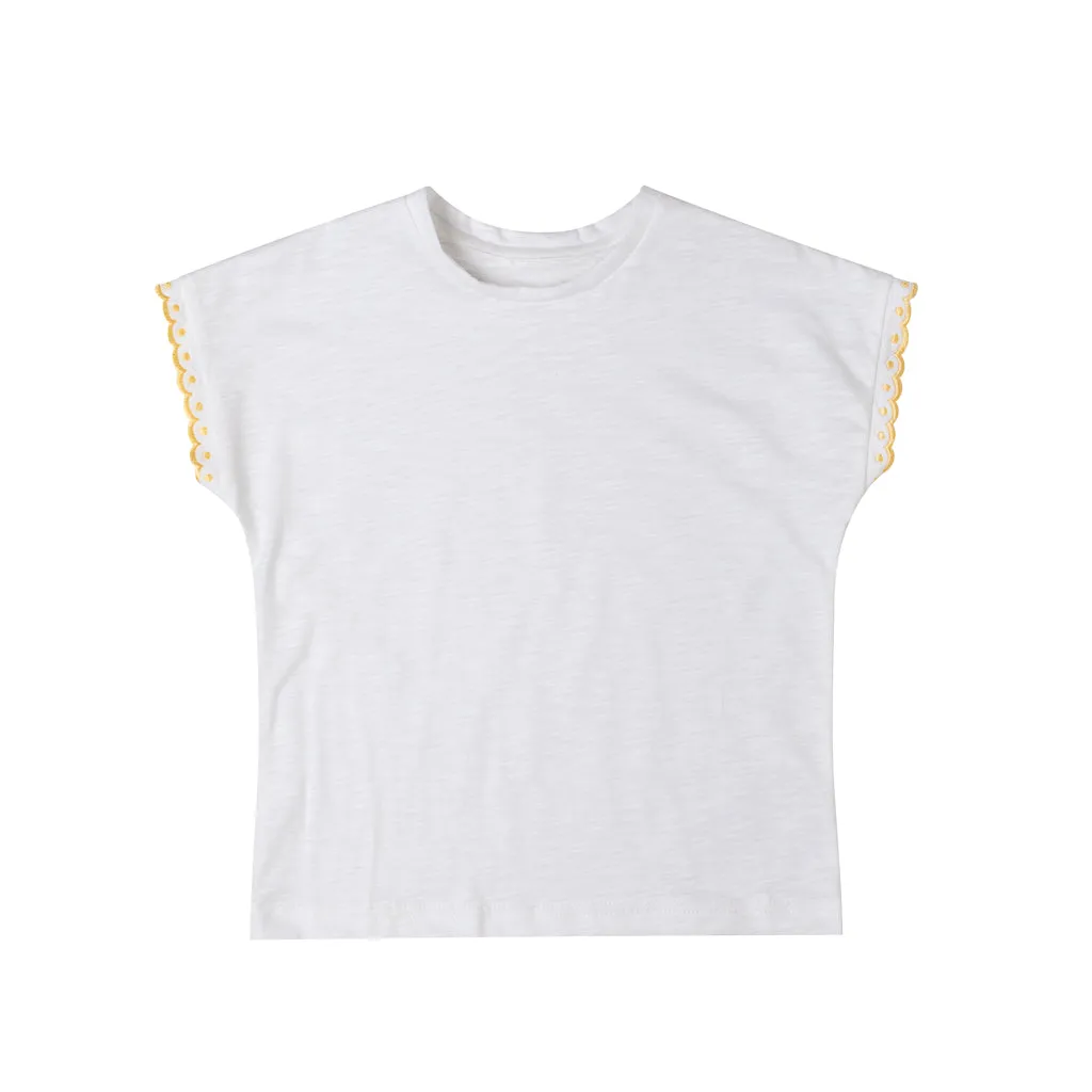 Simple Embroidered Trim T-shirt