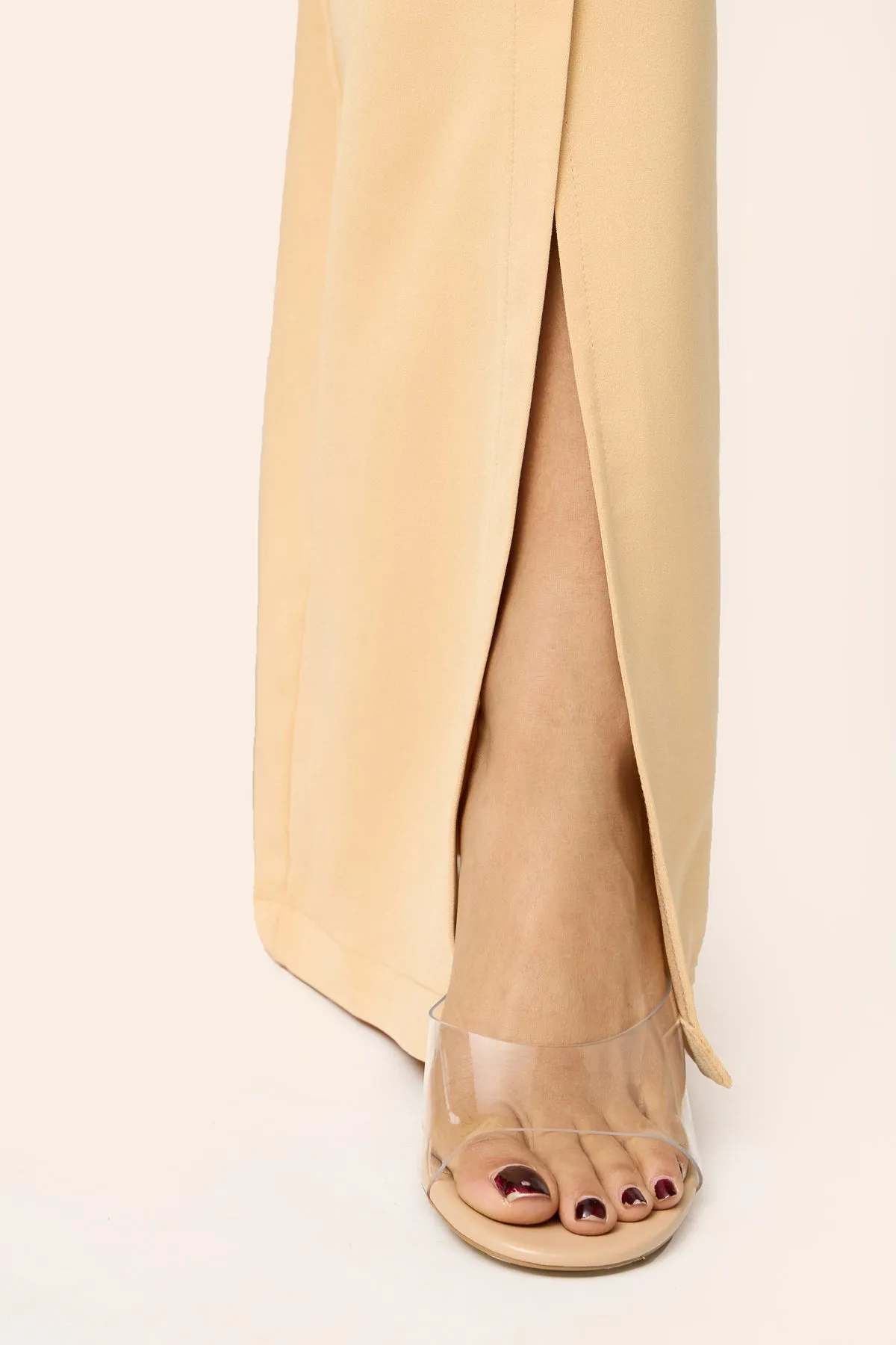 Soft Sand Belted Flared Korean Pants