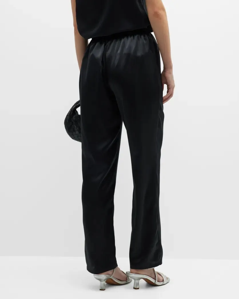 Soft Satin Straight Pant - Black