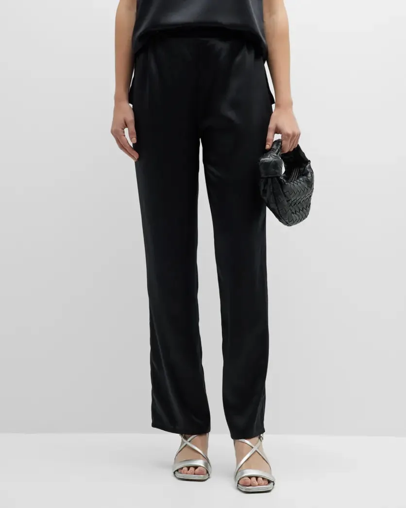 Soft Satin Straight Pant - Black