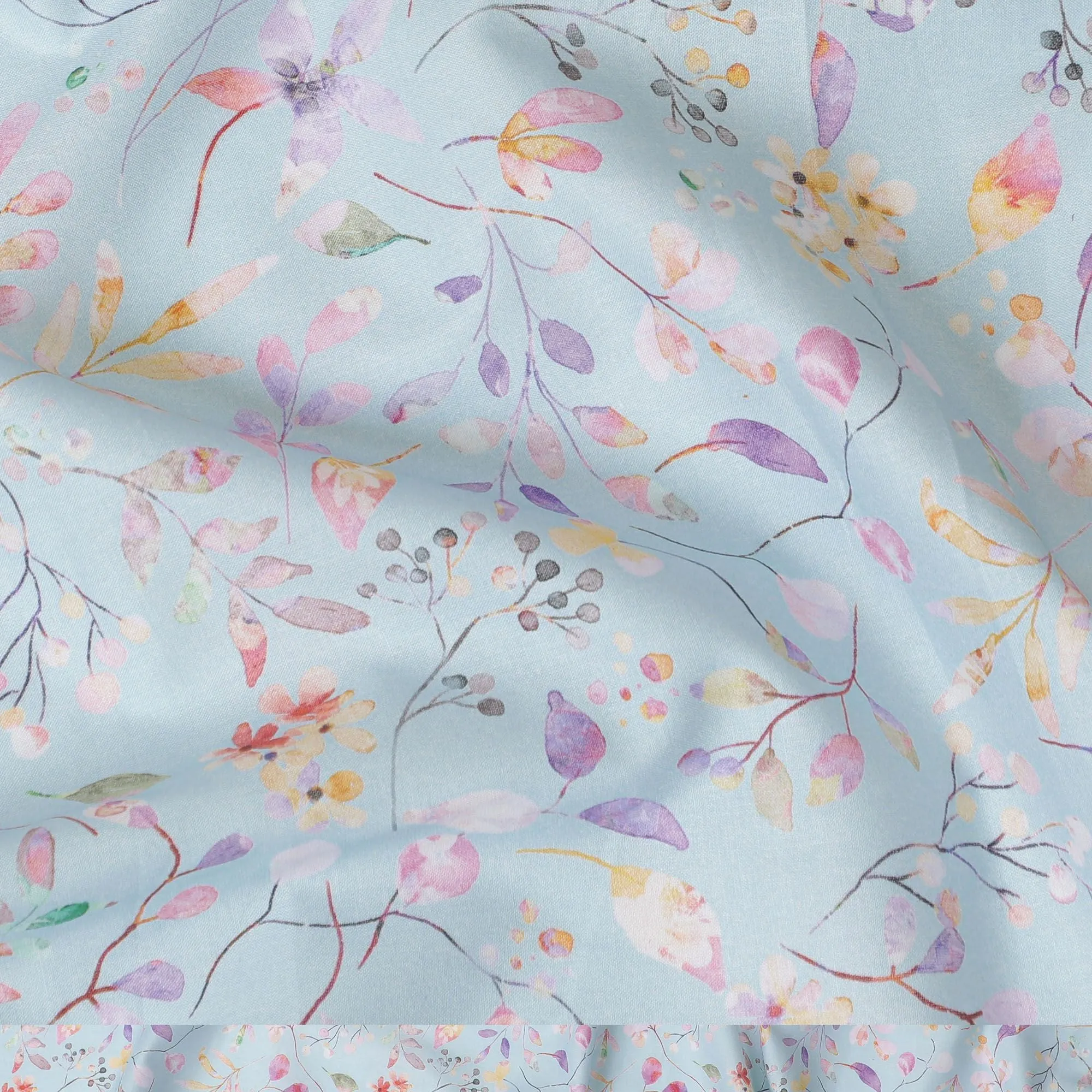 Spring Whisper Cotton Voile Fabric - 110cm Wide, Pastel Botanical Print from India-D18532