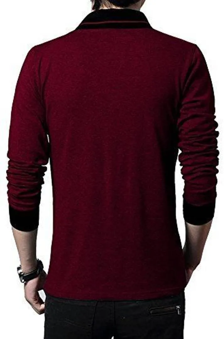 Stylish Cotton Maroon Solid Full Sleeves T-shirt For Men