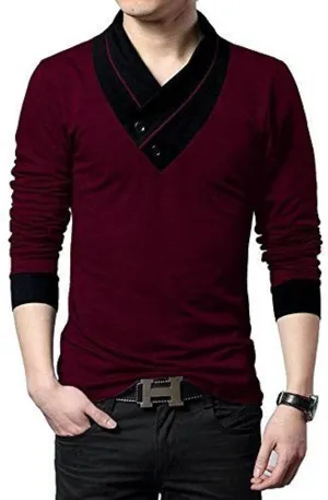 Stylish Cotton Maroon Solid Full Sleeves T-shirt For Men