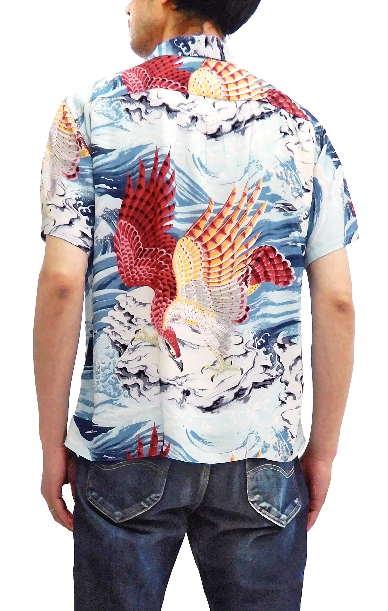 Sun Surf Men's Hawaiian Shirt Musa-Shiya Eagle Short Sleeve Aloha Shirt SS38415 Blue