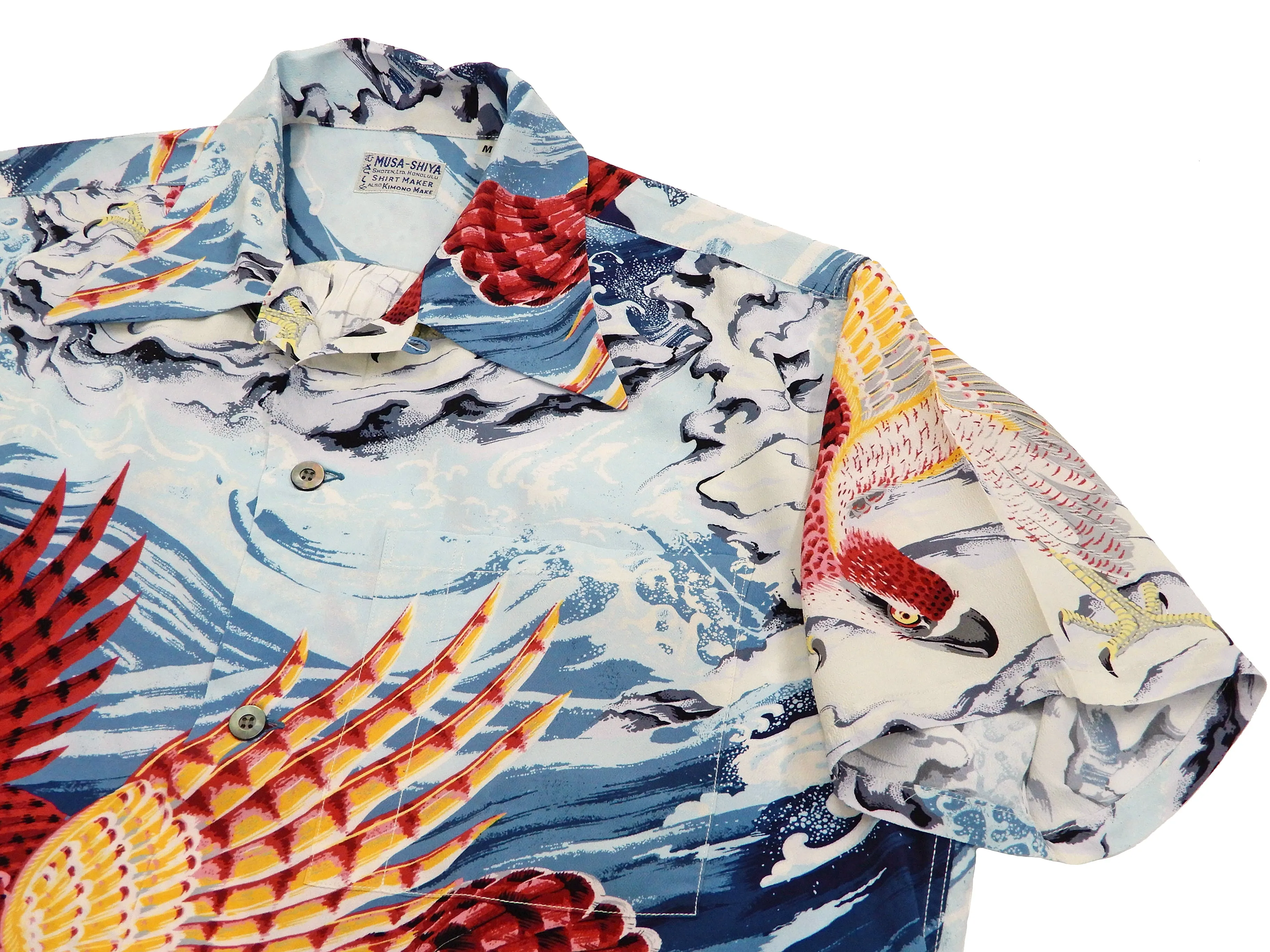 Sun Surf Men's Hawaiian Shirt Musa-Shiya Eagle Short Sleeve Aloha Shirt SS38415 Blue