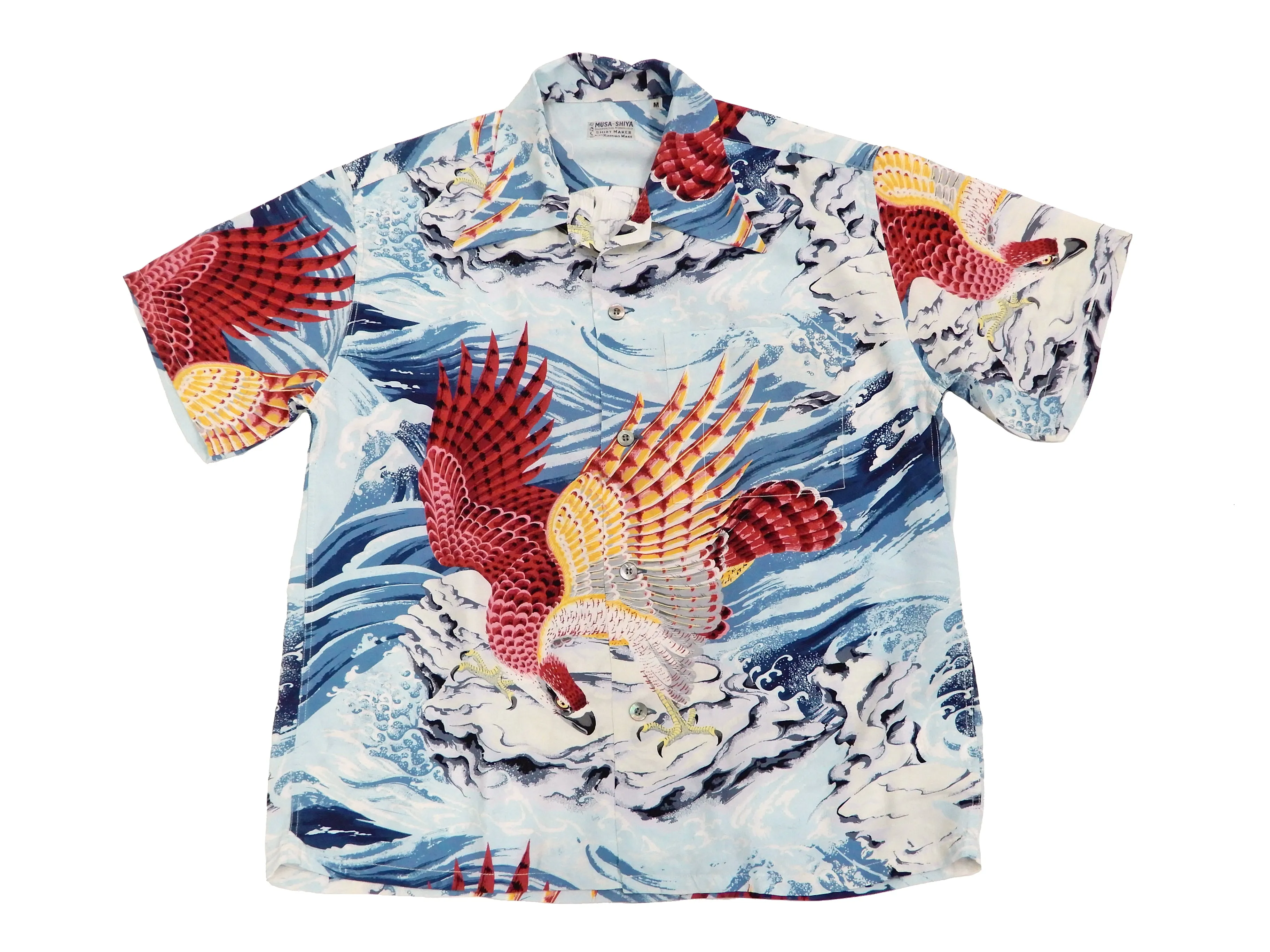 Sun Surf Men's Hawaiian Shirt Musa-Shiya Eagle Short Sleeve Aloha Shirt SS38415 Blue