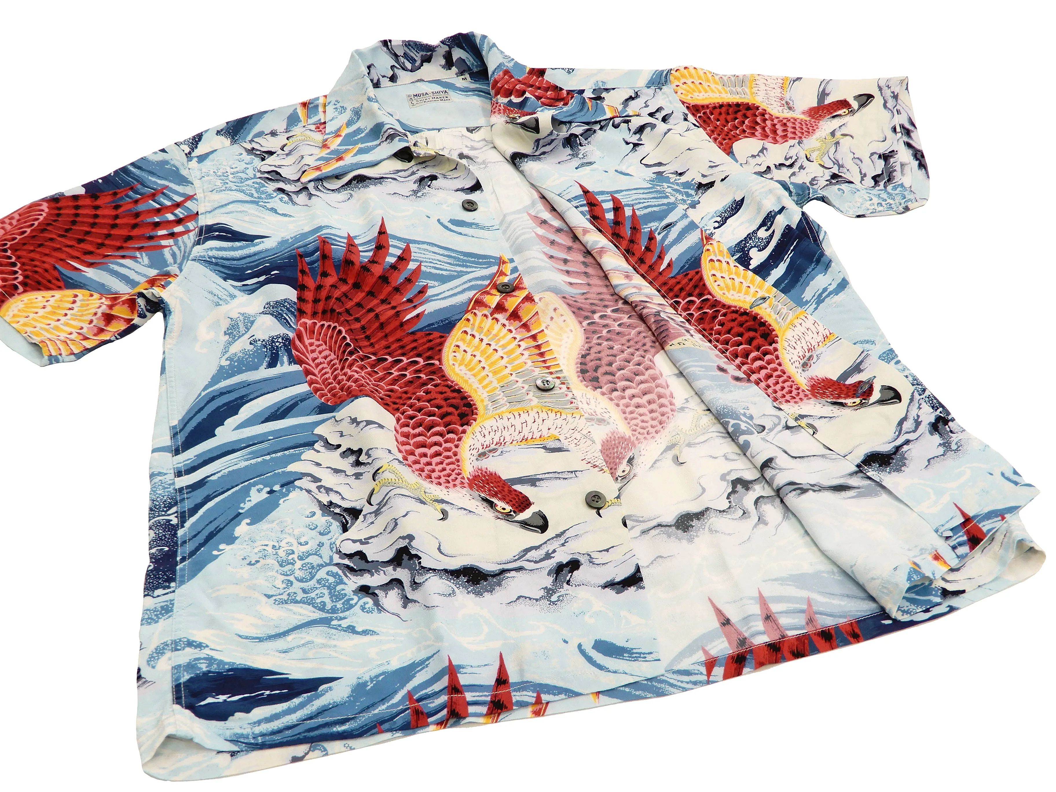 Sun Surf Men's Hawaiian Shirt Musa-Shiya Eagle Short Sleeve Aloha Shirt SS38415 Blue