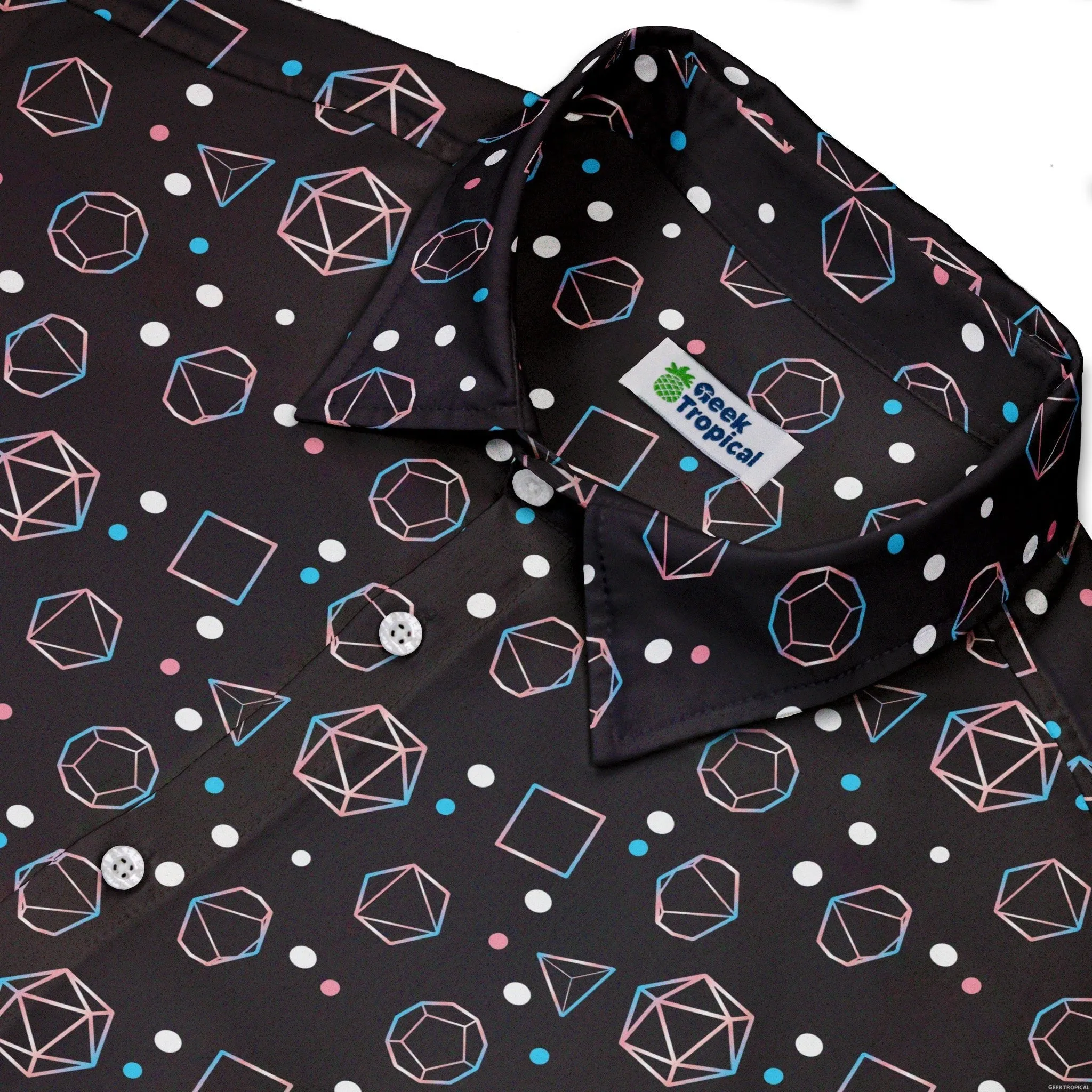 Trans Pride Flag DND Dice Button Up Shirt