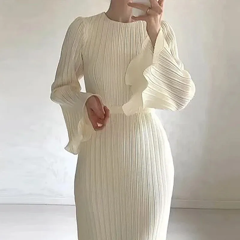 Trumpet sleeved slim long dress