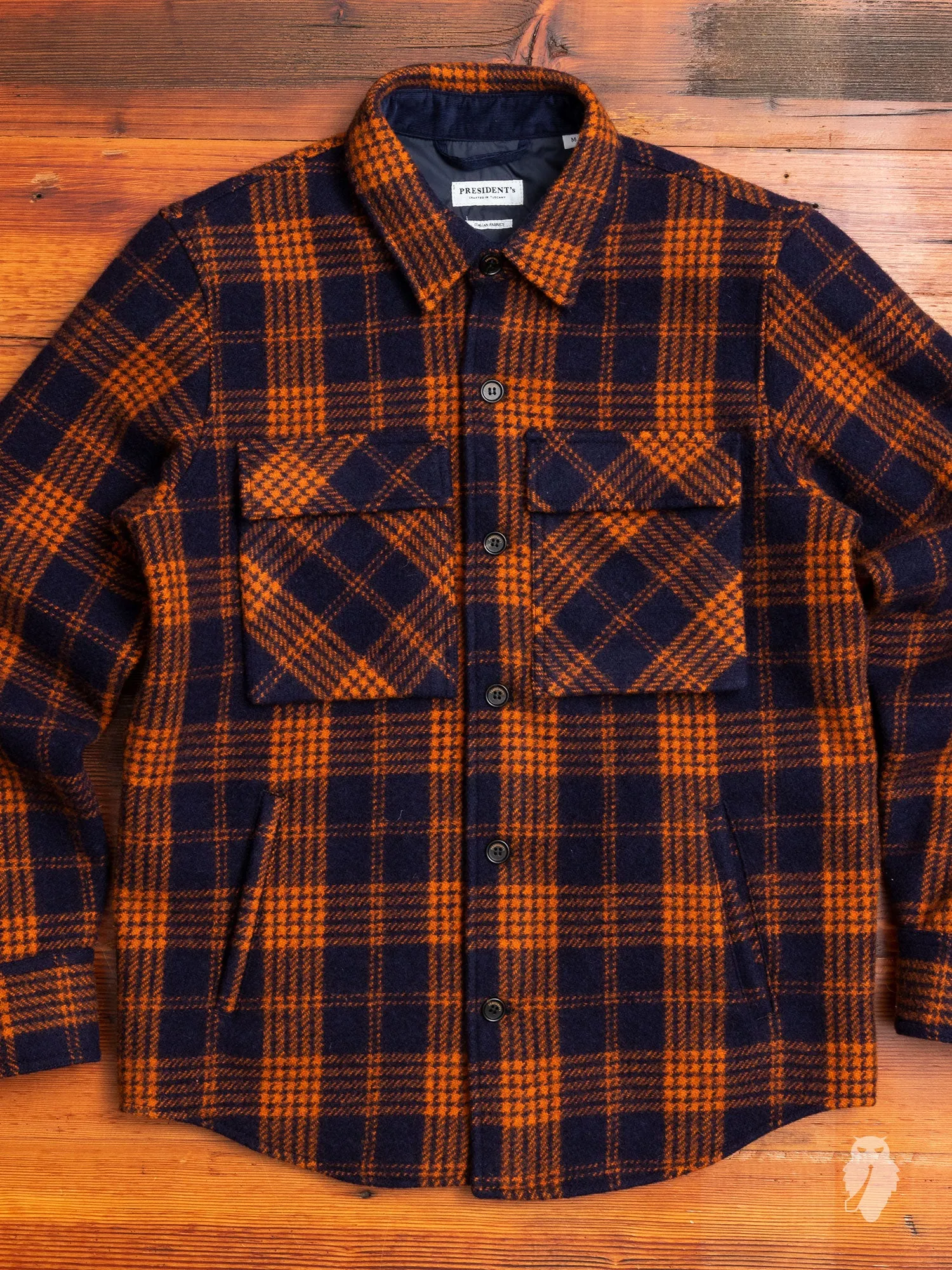 Wool Check Field Jacket in Navy