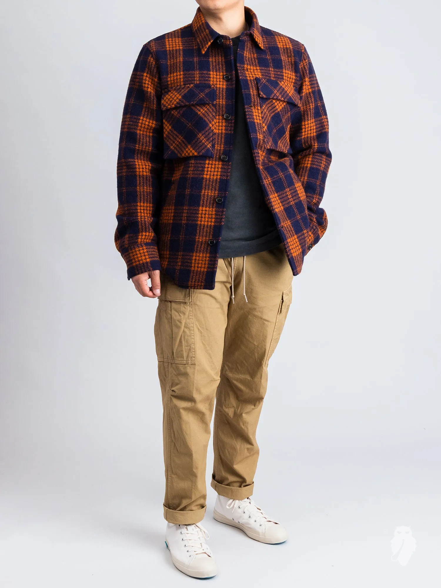 Wool Check Field Jacket in Navy